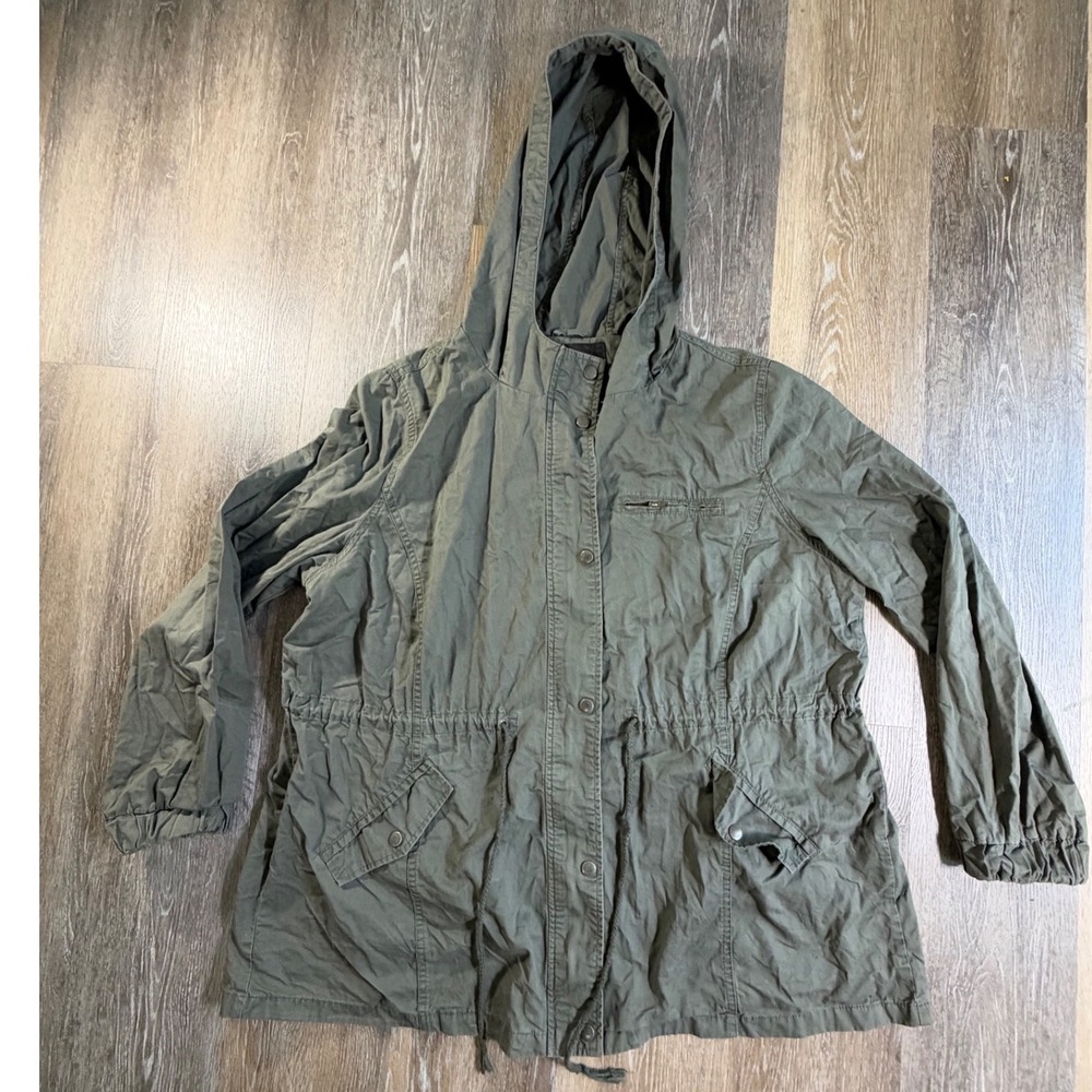 Forever 21 Utility Jacket Womens 3X Green Hooded Drawstring Waist Cargo Pocket